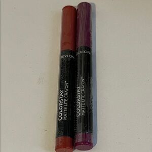 Revlon Matte Lip Crayon Duo — Brick Red & Deep Plum Bundle of 2